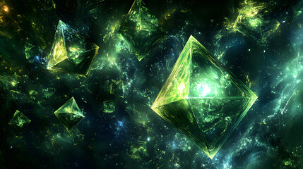 Poster - Green diamond centerpiece surrounded by smaller white diamonds on a reflective surface