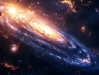Wall Mural - serene swirling galaxy with luminous glowing nebulae and shimmering stars in cosmic atmosphere