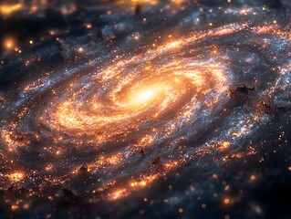 Poster - glowing galaxy with swirling cosmic colors and shimmering stars in the vast universe