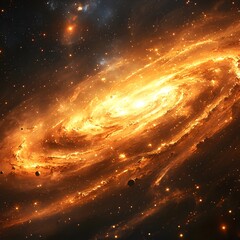 Poster - captivating cosmic background with glowing golden planet and swirling stars