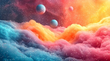 Sticker - tranquil cosmic galaxy with swirling pastel stars and glowing planets