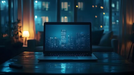 Poster - Sleek Black Laptop Glowing on Isolated White Background for Tech Product Display