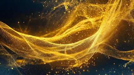 Poster - Gold wave of light illuminating a dark blue background for abstract visuals