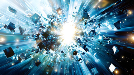Wall Mural - blue explosion of light and stars creating a cosmic scene in the night sky