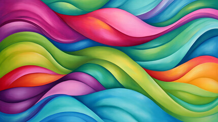 Poster - Painting of colorful waves with vibrant blues greens and yellows on canvas