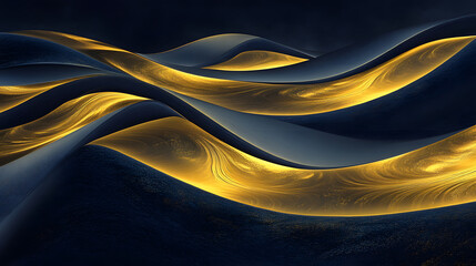 Poster - Computer screen displaying a vibrant yellow wave pattern on a dark background