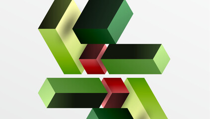 Poster - Sleek abstract design featuring isometric 3D blocks in a clean, modern composition. Perfect for tech-inspired themes, with vibrant colors and geometric precision