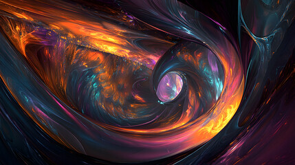 Poster - Colorful swirl pattern on black background with vibrant hues and dynamic movement