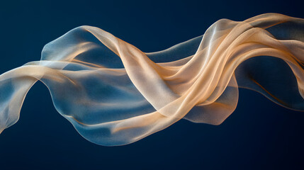 Poster - Blue and white wave of fabric flowing in a soft and elegant manner