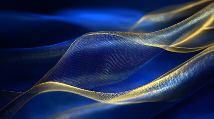 Poster - Blue and gold background with wavy lines creating abstract design for modern art projects