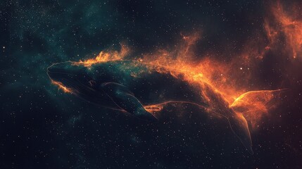 Wall Mural - A celestial whale made of nebula gas glides through space, its glowing body trailing interstellar dust