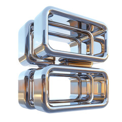 Poster - Abstract Three-Dimensional Silver Shapes with Reflection and Depth