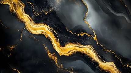 Poster - Black and gold marble texture background with natural patterns and veins for elegant designs