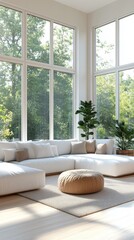 Poster - Modern Living Room with Large Windows and Natural Light