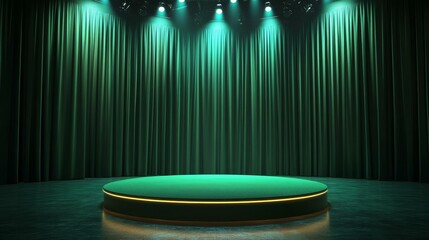 Canvas Print - Emerald Green Stage Podium with Drapes