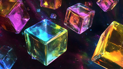 Poster - Group of colorful crystals displayed together on a white background for artistic purposes