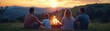 © Marsor - Family enjoying a sunset by a campfire in the mountains.