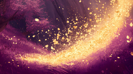 Poster - Purple background with gold leaves creating a vibrant natural design element for art and decoration