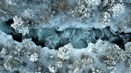 Canvas Print - Winter River Canyon Aerial View