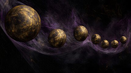 Poster - group of planets in dark space with stars and cosmic background in the universe