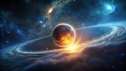 Wall Mural - A Fiery Celestial Body within a swirling nebula, surrounded by a cosmic ring and distant galaxies, showcasing the vibrant beauty of space