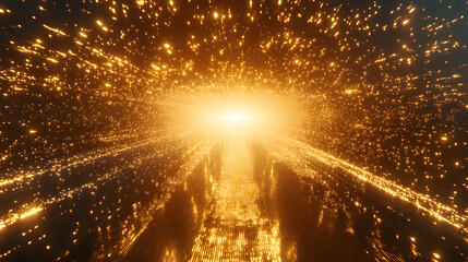 Poster - Long illuminated tunnel with a series of bright lights creating a mesmerizing pathway
