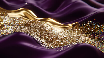 Poster - Gold and purple background with abstract wave pattern design for art and graphic use