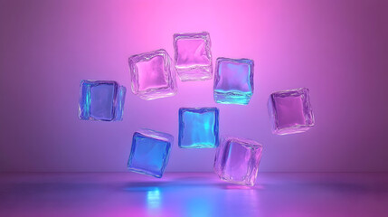Poster - Group of ice cubes floating in the air against a plain background for creative concepts