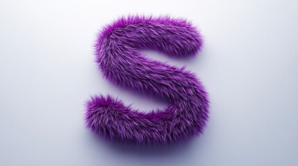 Poster - Purple furry textured letter 'S' on white background, digital art. Creative typography and design concept