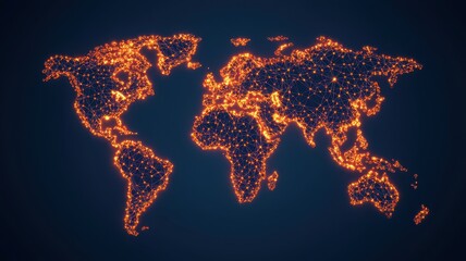 Poster - Global network visualization world map digital art dark background creative concept data representation