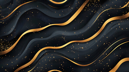 Poster - Black and gold abstract background with wavy pattern design for textures and digital art