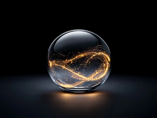 Poster - a glass orb floating in darkness, filled with swirling luminescent liquid, glowing with soft golden and violet hues, hyper-realistic reflections, surreal lighting