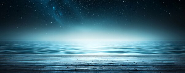 Poster - a tranquil lake under a starry sky, the water glowing softly with bioluminescent ripples, reflecting the cosmic beauty above, hyper-detailed realism, dreamlike lighting