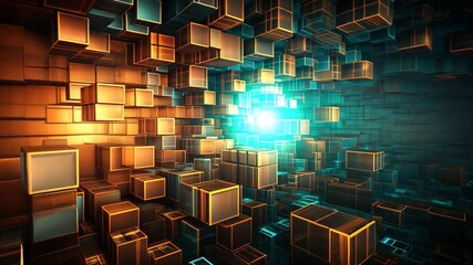 Fototapete - Abstract pattern inspired by the interior of a futuristic structure, featuring vibrant hues of orange and blue, creating a dynamic visual experience reminiscent of advanced technology
