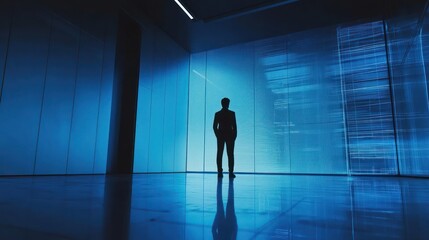 Poster - Silhouette of a Businessman in a High-Tech Space