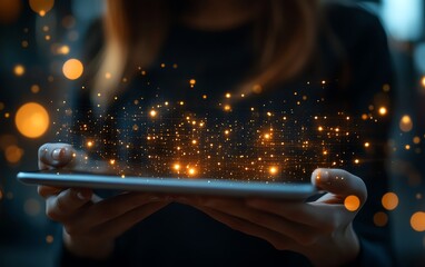 Poster - Digital tablet in the hands of a businesswoman