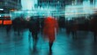 © artbot - Blurred figures in a bustling city square at dusk
