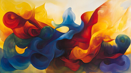 Poster - Colorful abstract painting with vibrant hues and dynamic brushstrokes on canvas artwork