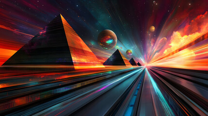 Poster - Futuristic city skyline featuring modern architecture and innovative building designs under a clear blue sky