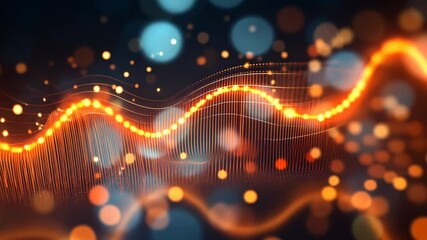 Poster - Colorful abstract wave pattern with glowing dots and light effects in a dynamic digital background