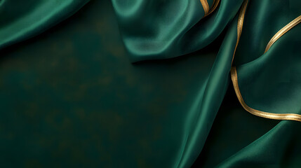 Poster - Green silk fabric with a gold border used for clothing or decorative purposes