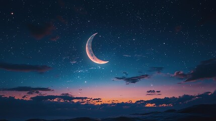 Poster - crescent moon and stars symbolizing the start of Ramadan 8k image