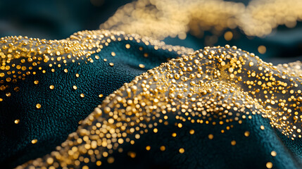 Poster - Close up of a gold colored fabric showcasing texture and sheen in natural light