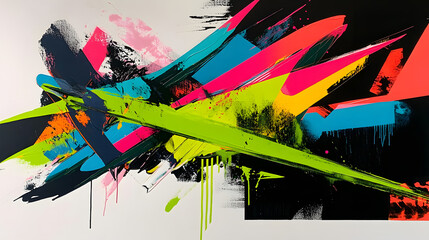 Wall Mural - Colorful abstract painting featuring various vibrant paint splats on canvas