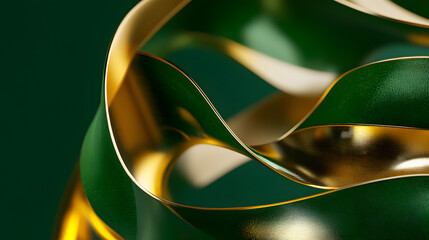 Poster - Close up image of a green and gold ribbon displaying intricate texture and design details