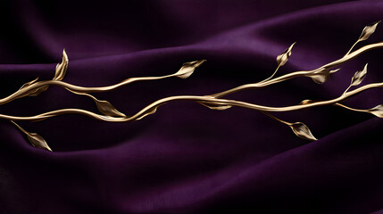 Poster - Purple fabric with gold bird patterns draped elegantly on a surface