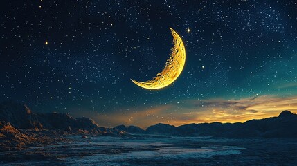 Poster - crescent moon and stars symbolizing the start of Ramadan 8k image