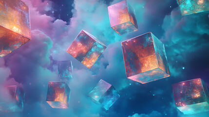 Poster - A cluster of ice cubes suspended in the air creating a refreshing visual effect