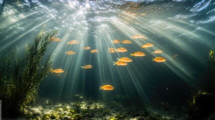 Wall Mural - Underwater view with rays of light