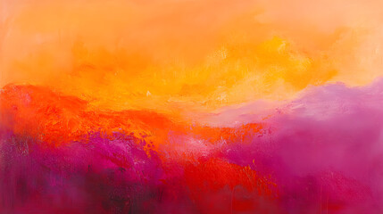 Poster - Abstract painting depicting a colorful sunset with vibrant hues blending together in a dynamic artistic composition